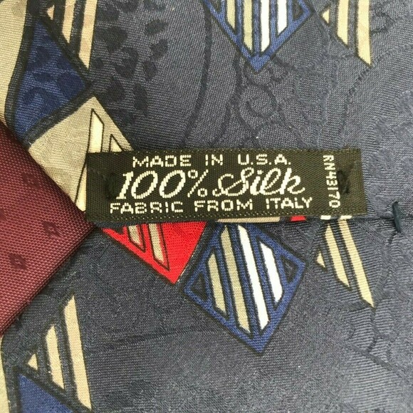 Surrey Luxury Designer Abstract Blues Red Long Necktie - 100% Silk Tie 57 inch - Picture 5 of 5